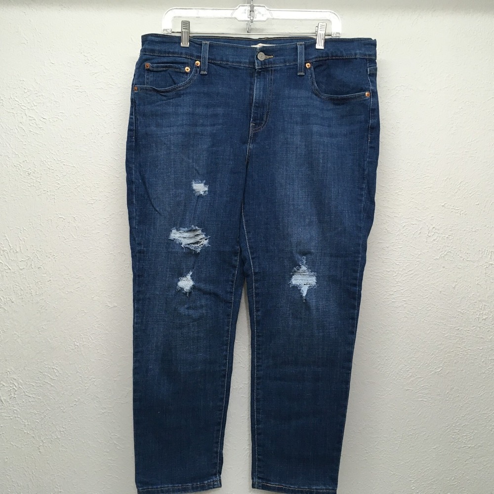 Levis Boyfriend Jeans Mid Rise Stretch Distressed Med Wash Size 32 (34x27)